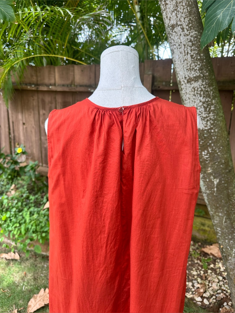 Uniqlo Red Cotton Drop Waist Midi Dress Size M - Picture 5 of 12